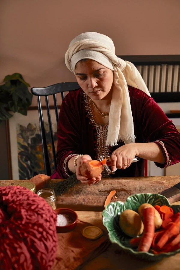 Amel preparing sweet potato curry